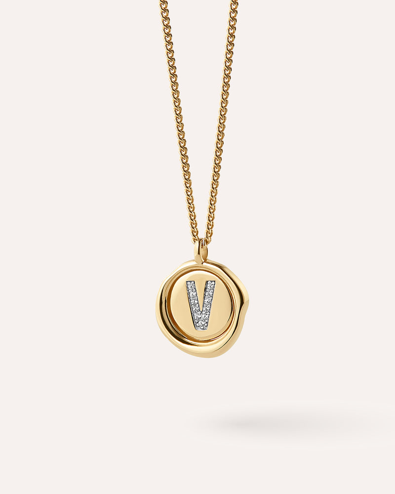 Wax Seal Initial Necklace - V