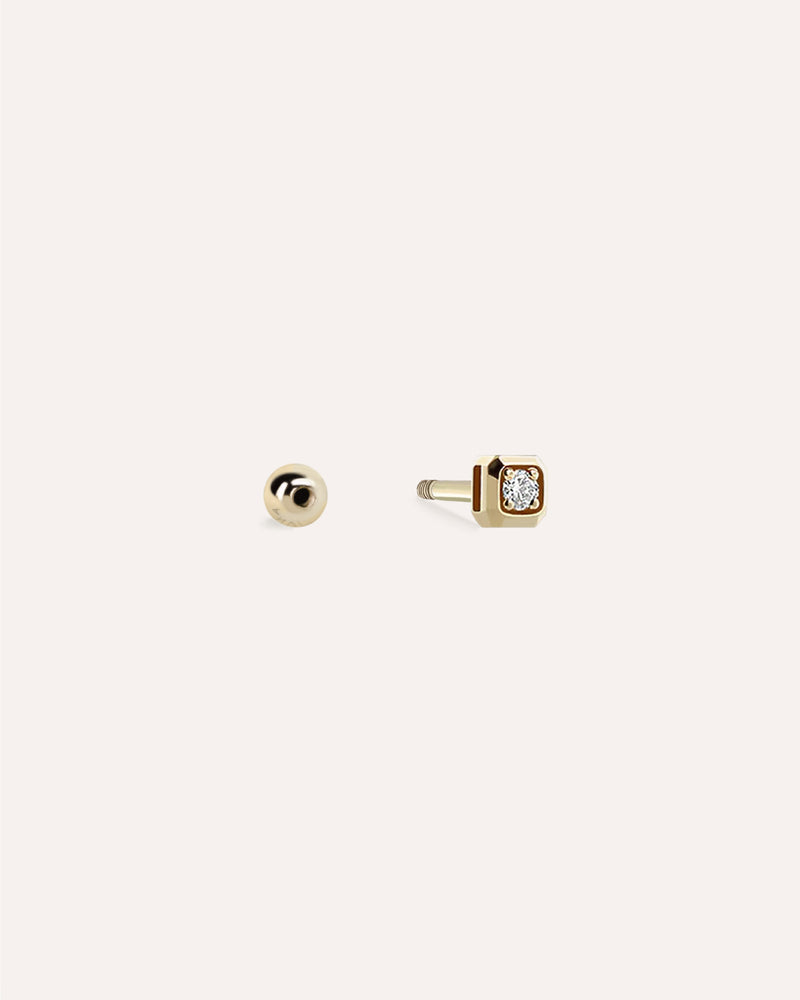 14K金 方型單鑽鎖珠耳環
